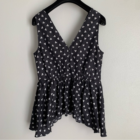 NWOT Lewit 100% silk shark bite ruffle v-neck blouse top black white size small - Picture 2 of 5